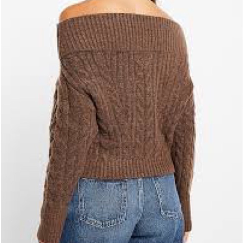 Express off the shoulder cable knit sweater-Brown-size XL- worn once- super soft - Picture 2 of 9